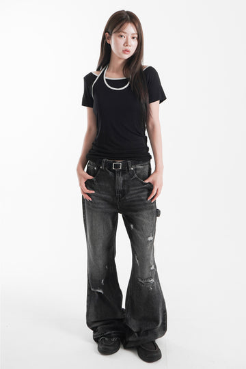 DAMAGE BLACK DENIM PANTS